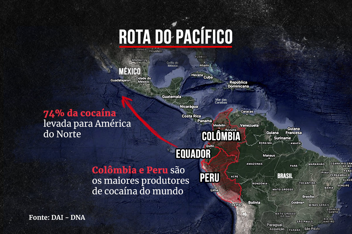 Imagem de mapa da rota do tráfico América Equador - Metrópoles