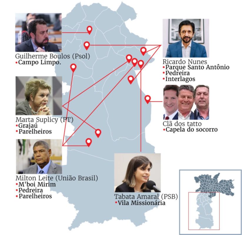 Mapa mostra os redutos eleitorais da zona sul de São Paulo - Metrópoles