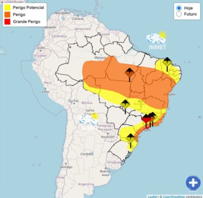 foto colorida do mapa do Inmet que indica alerta vermelho no litoral de São Paulo - Metrópoles