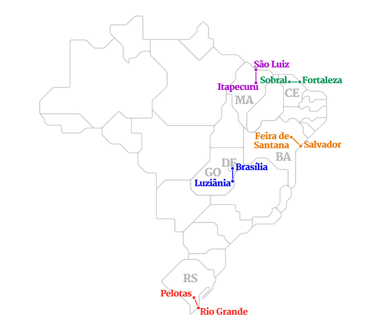 infográfico com ferrovias onde há previsão de transporte de passageiros em trens no Brasil