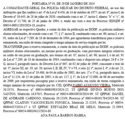 Frame de um documento publicado no Diário Oficial do DF - Metrópoles