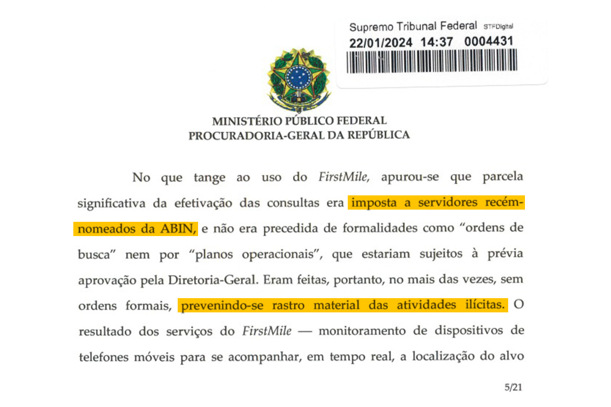 Imagem colorida de documento da PGR sobre operação da Abin Paralela da Polícia Federal - Metrópoles