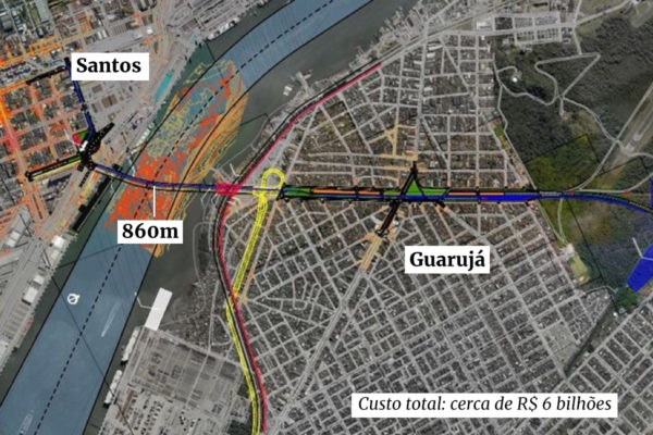 foto colorida de túnel que será construído entre Santos e Guarujá em convênio assinado pelo governo federal e o estado de SP - Metrópoles