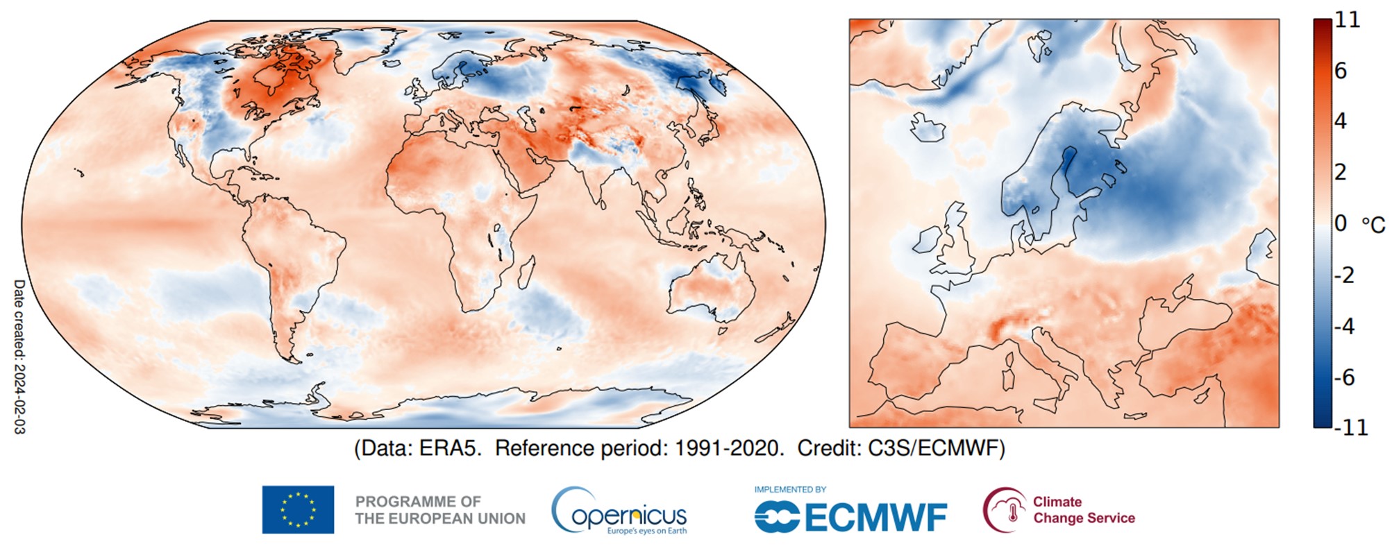 Temperatura no mundo em janeiro de 2024