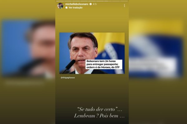 Imagem colorida mostra publicação de michelle bolsonaro sobre operação da polícia federal - Metrópoles