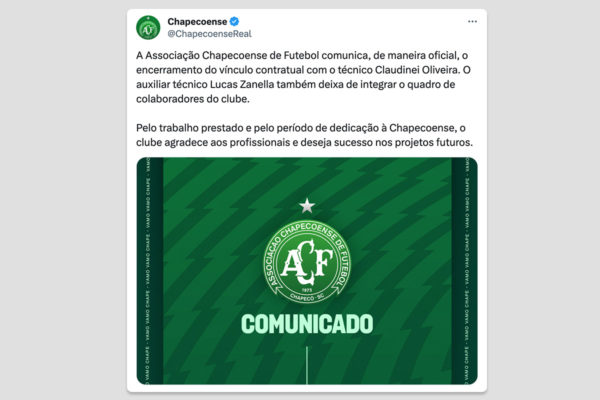 Print do comunicado da Chapecoense no X