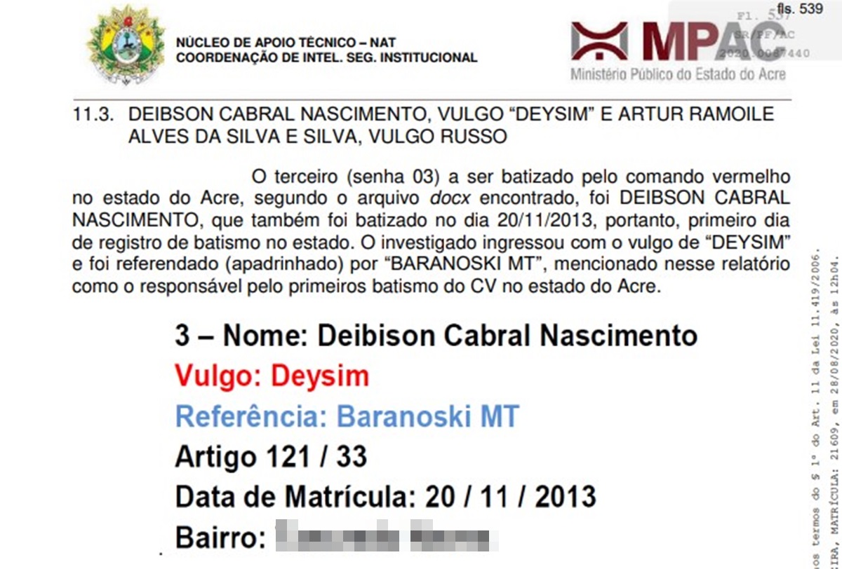 Captura de tela de ficha cadastral Comando Vermelho Acre - Metrópoles