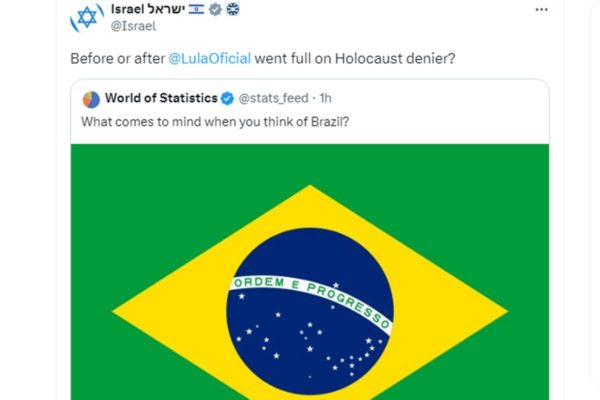 Foto colorida de publicação de Israel que acusa Lula de negar o Holocausto - Metrópoles
