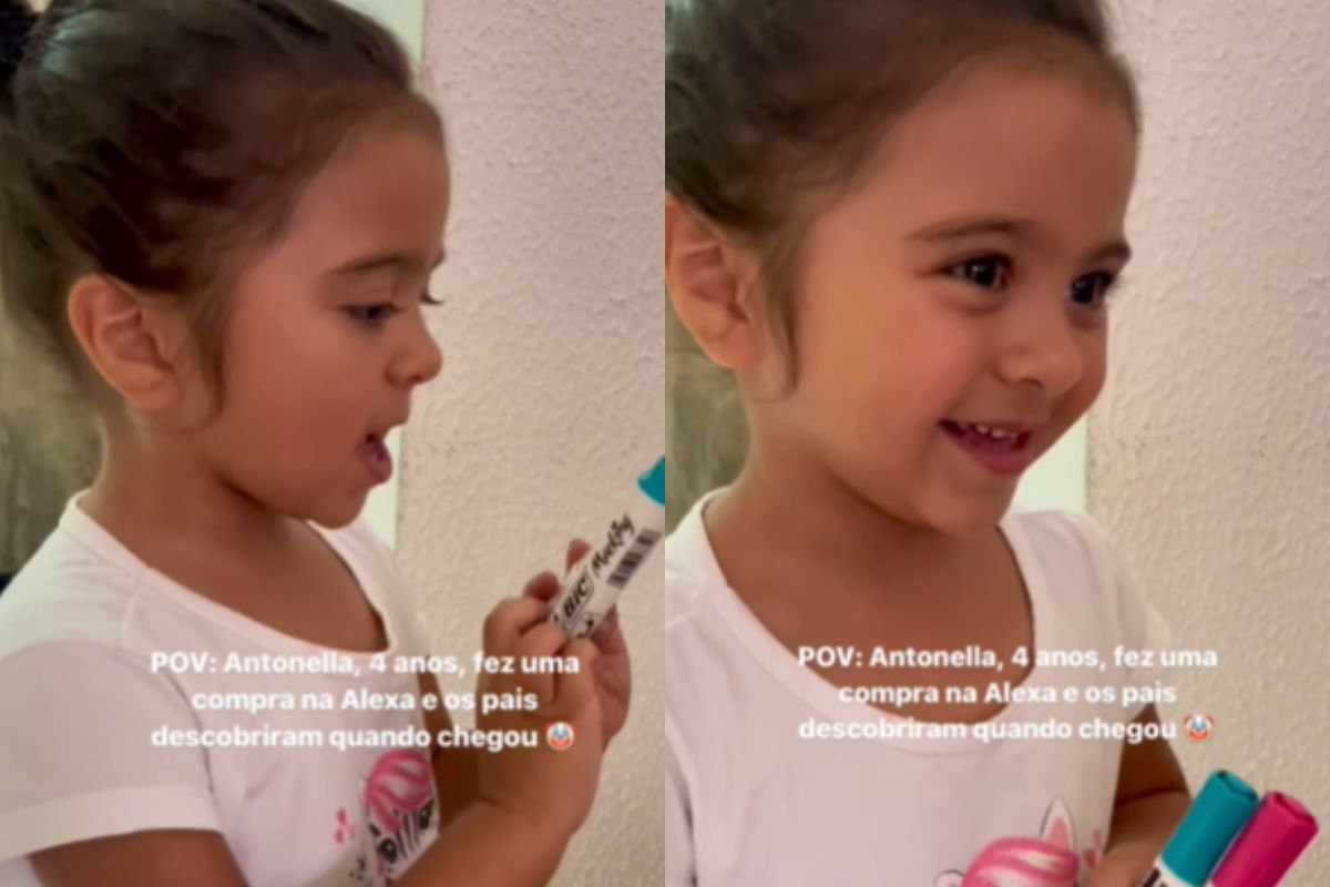 Foto colorida de uma menina segurando canetinha - Metrópoles