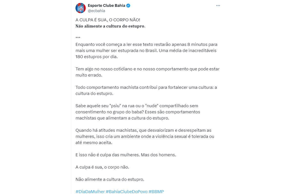 Bahia se posiciona contra cultura do estupro - Metrópoles