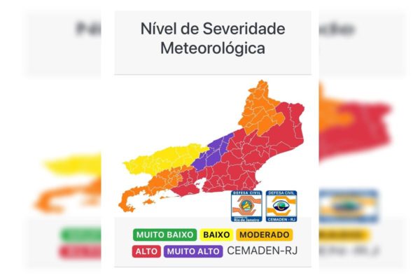 Foto colorida de Nível de Severidade Meteorológica no Rio - Metrópoles