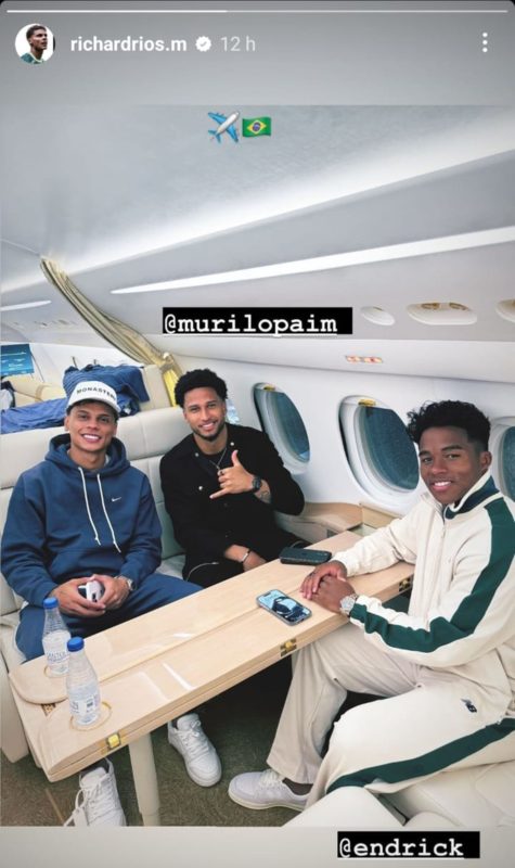 Imagem colorida dos jogadores do Palmeiras dentro de avião - Metrópoles