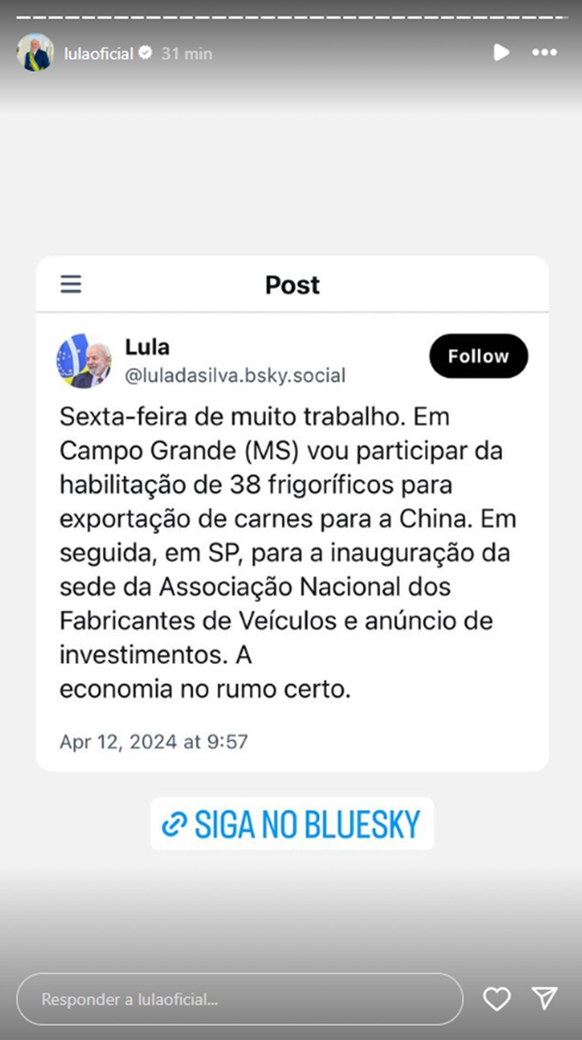 Lula anuncia a conta no Bluesky - Metrópoles