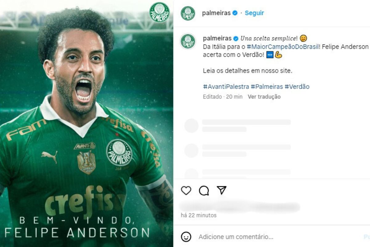 Imagem colorida de Felipe Anderson no Palmeiras -Metrópoles