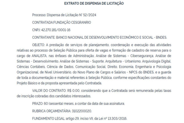 Extrato de dispensa de licitação - Metrópoles