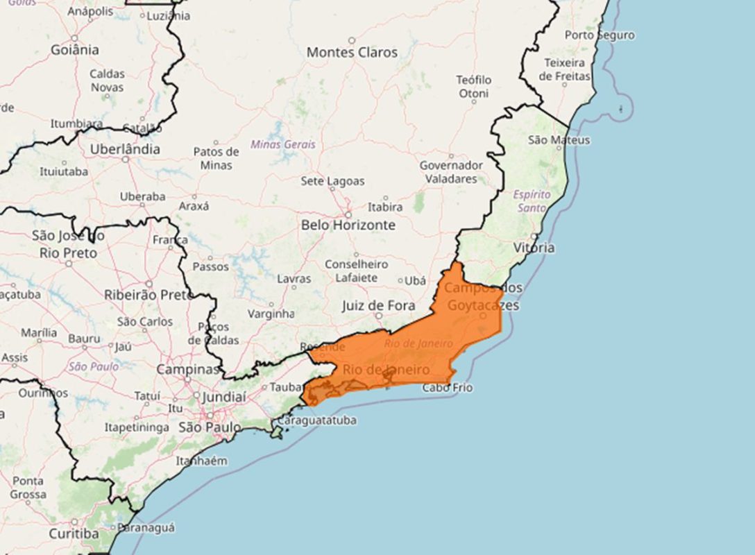 Imagem colorida de alerta de onda de calor no estado do Rio de Janeiro - Metrópoles