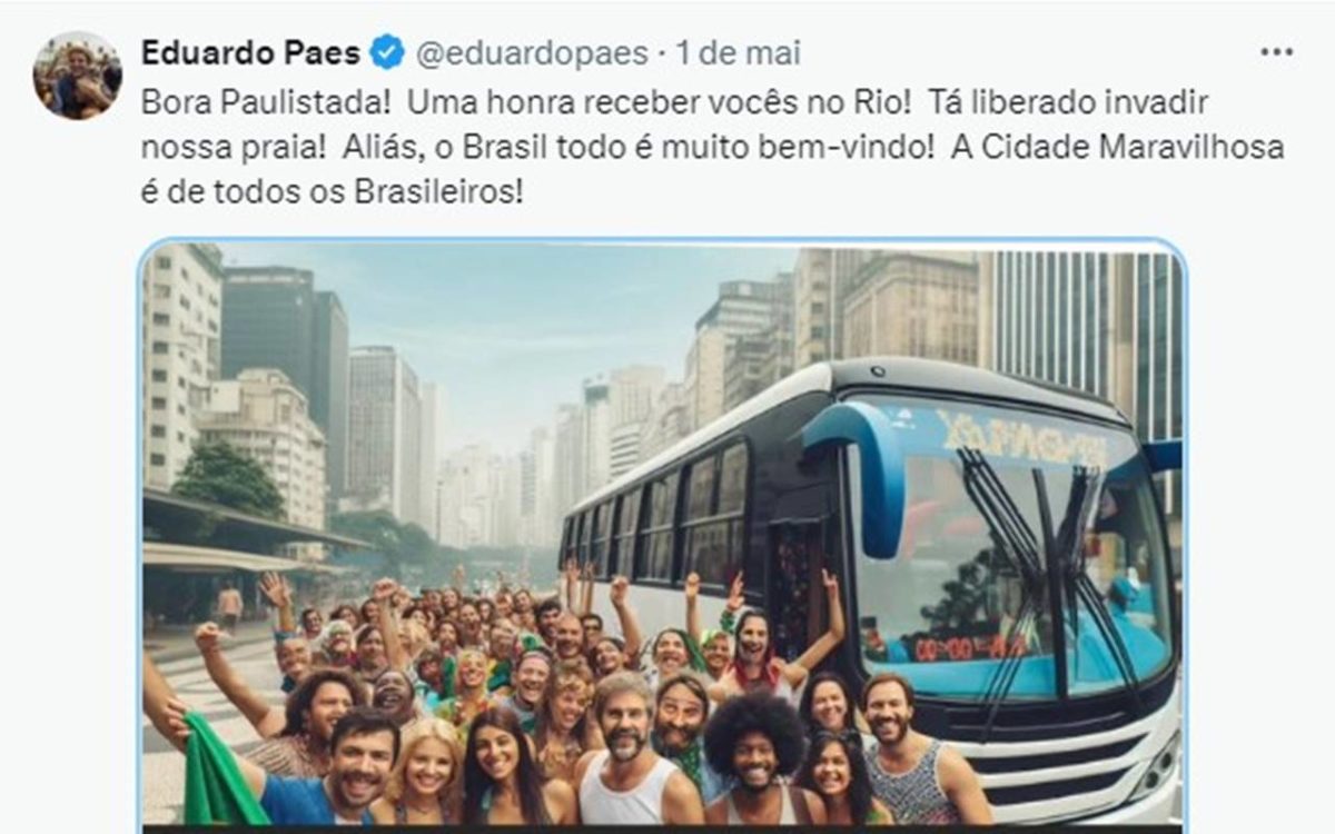 Print de um post no Twitter de Eduardo Paes, prefeito do Rio