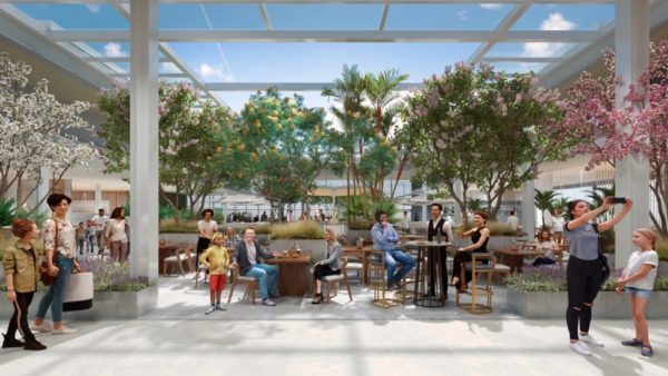 Arte colorida de uma praça de alimentação