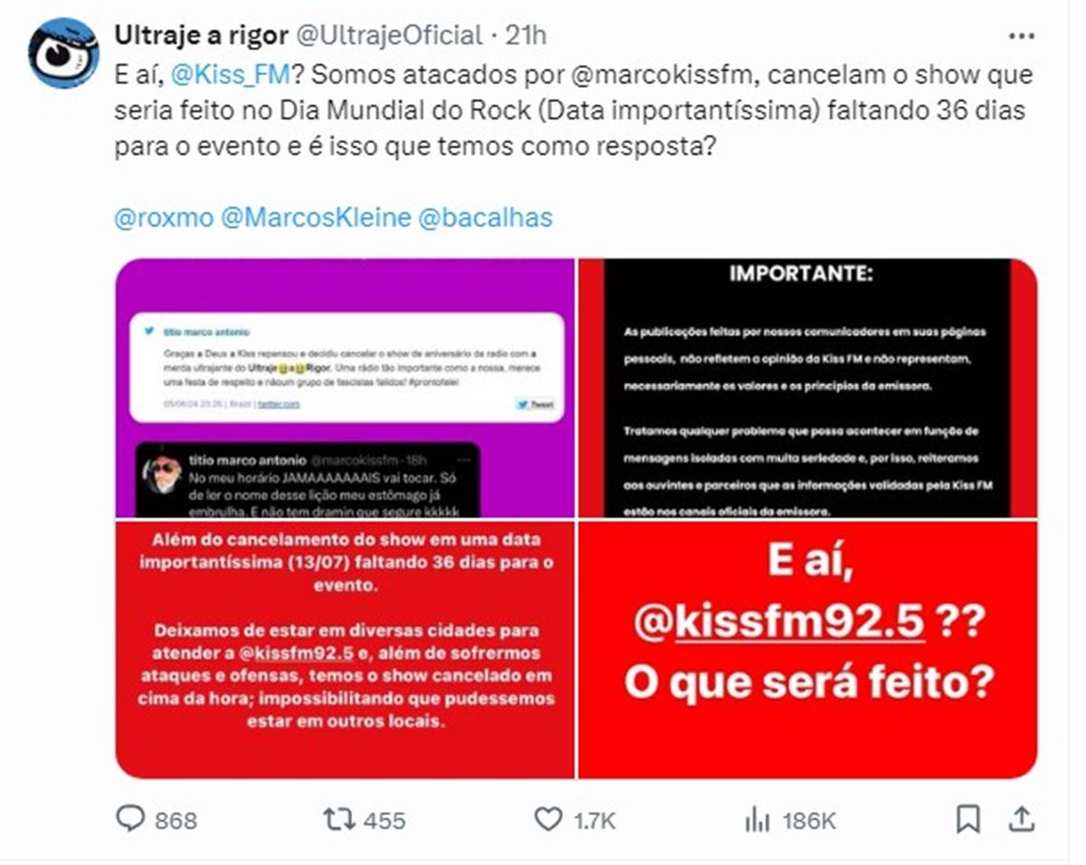 Tweet da banda Ultraje a Rigor - Metrópoles