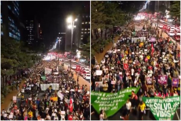 Imagem colorida de portesto na Paulista - metrópoles