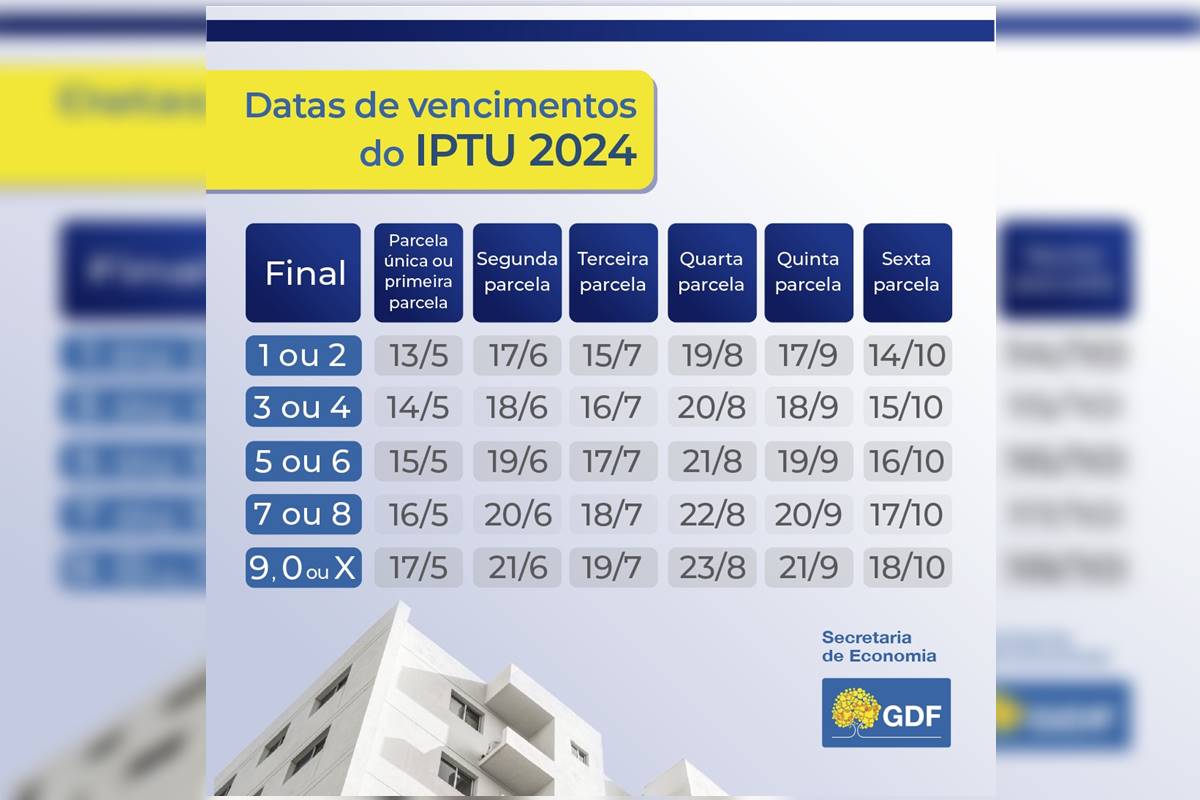 Tabela colorida com relação do número do CIDF com a data de vencimento da 2ª parcela do IPTU