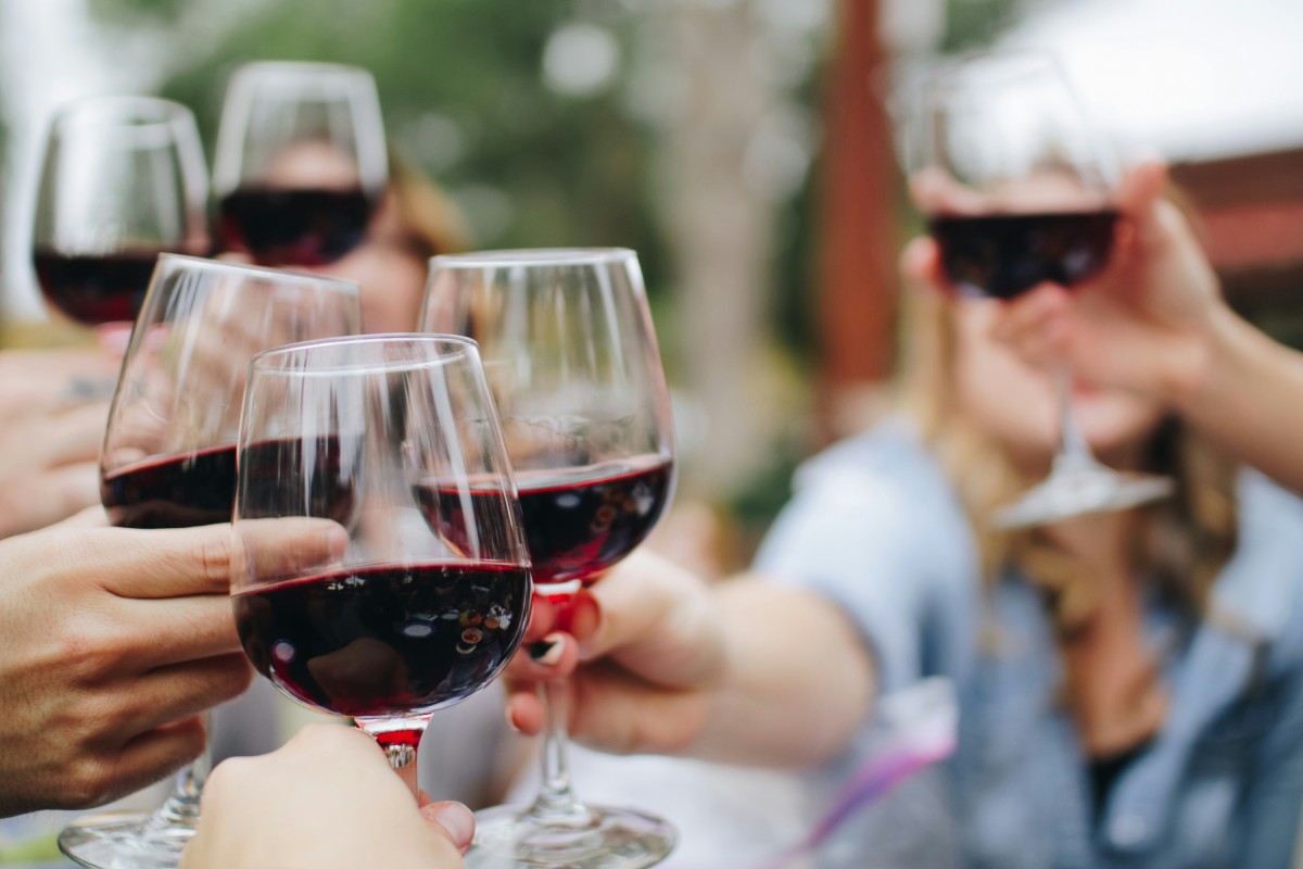 Fotografia colorida mostrando pessoas brindando com taças de vinho-Metrópoles