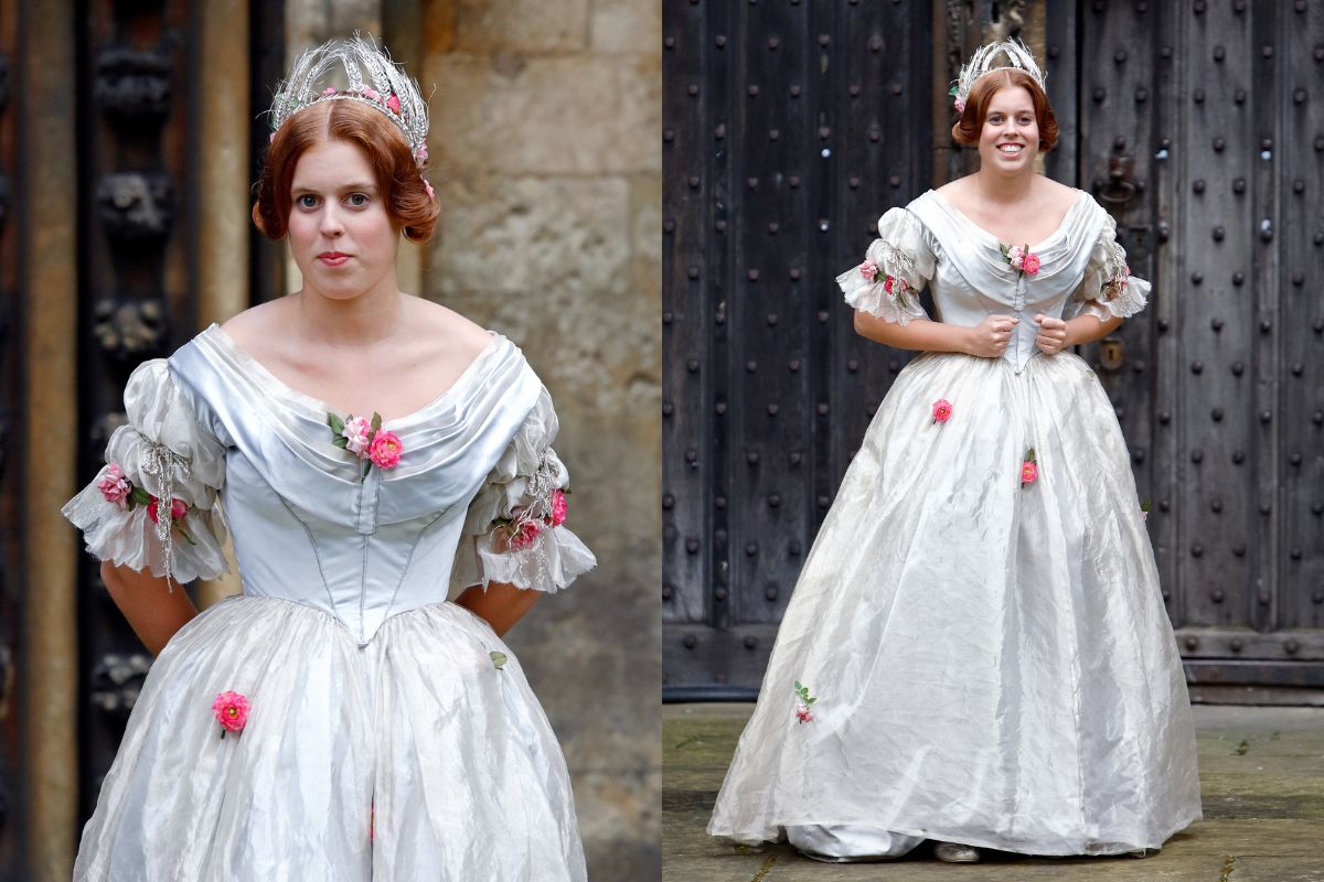 Princesa Beatrice durante as filmagens do filme The Young Victoria na Catedral de Lincoln, em 2007, na Inglaterra - Metrópoles