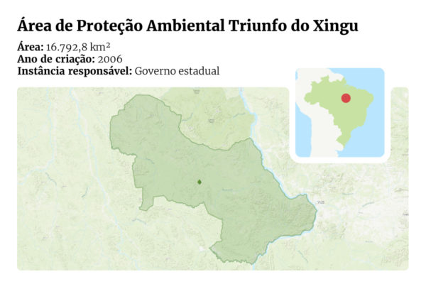 Imagem colorida de mapa da Área de Proteção Ambiental Xingu