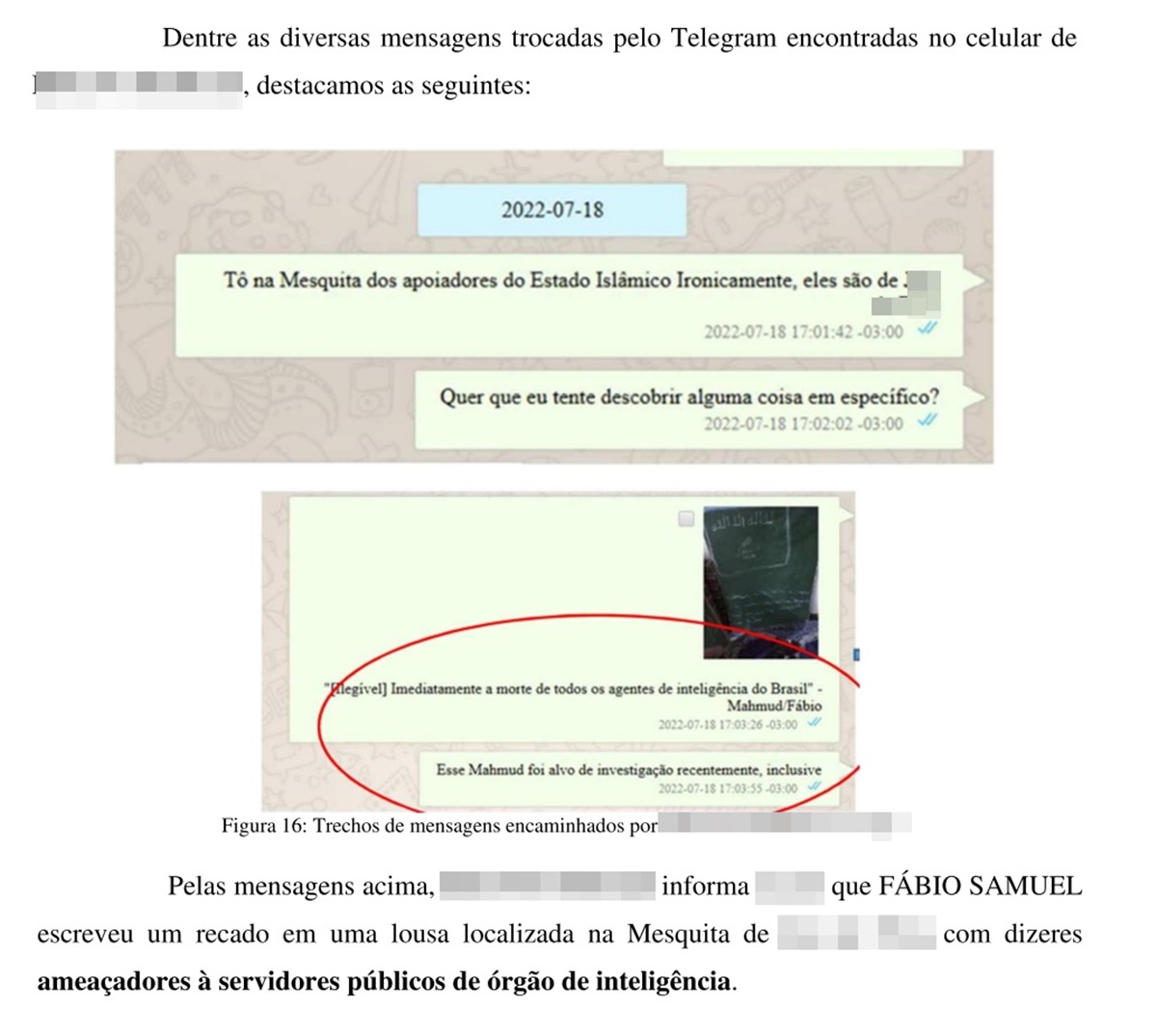 Printsreen de conversa no telegram de investigação da PF sobre o Estado Islâmico - Metrópoles