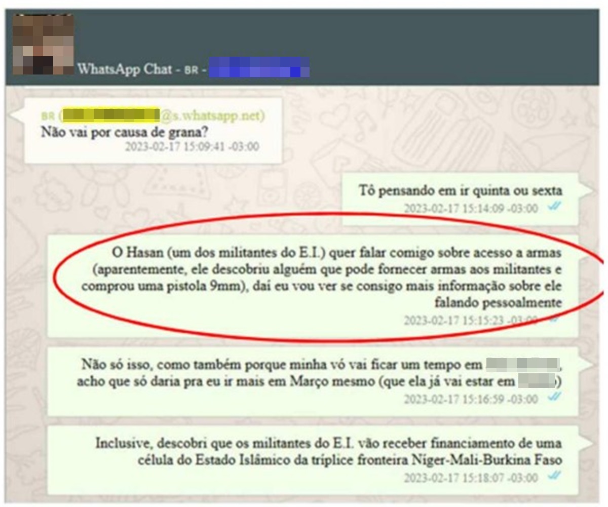 Printsreen de conversa no telegram de investigação da PF sobre o Estado Islâmico - Metrópoles