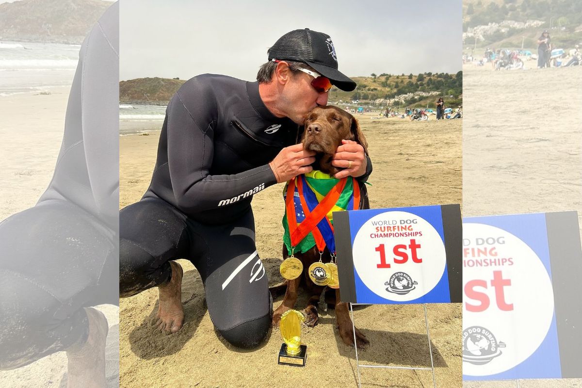 Foto colorida de um homem e um cachorro - Metrópoles