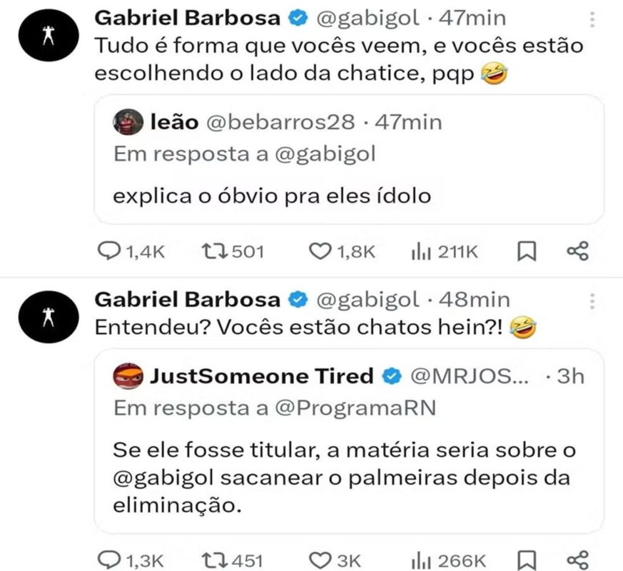 Imagem colorida da resposta de Gabigol no Twitter 