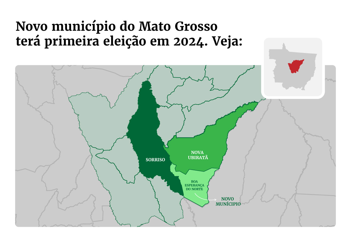 Arte colorida de mapa de Boa Esperança do Norte - Metrópoles