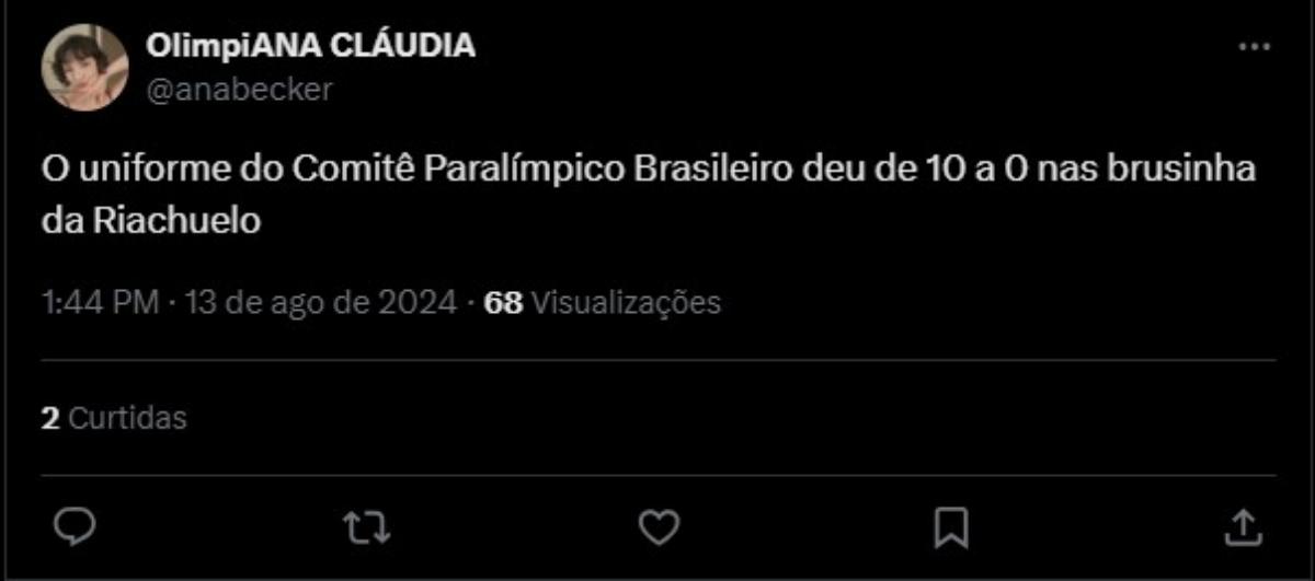 Na imagem com cor, print de tweets da rede social X (Twitter) sobre os Uniformes Paralímpicos do Brasil - metrópoles 