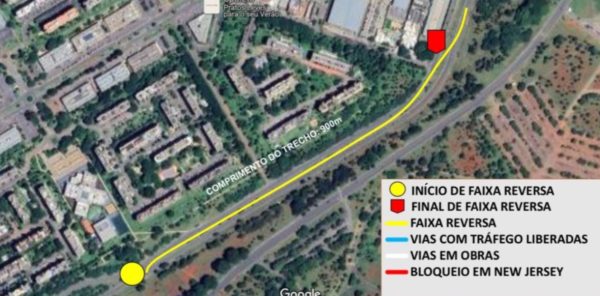 Imagem colorida de sentidos da Estrada Parque Industrias Gráficas - Metrópoles