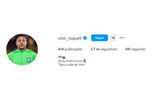 Print da conta do Instagram do atacante Vitor Roque- Metrópoles