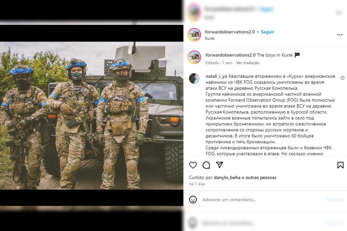 Captura de tela mostra publicação no Instagram com homens vestidos de roupas militares - Metrópoles