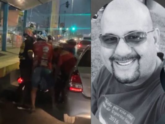 Momtagem com foto colorida de momentos da agressão e foto em preto e branco de Jones Mota Lopes, de 55 anos - Metrópoles