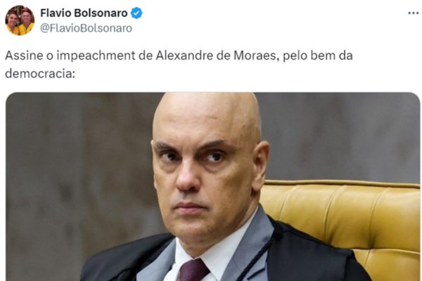 imagem colorida de post de Flávio Bolsonaro sobre impeachment de moraes