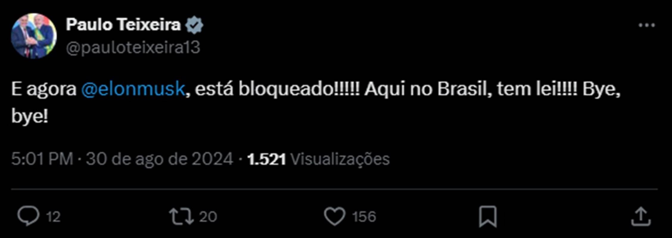 Tuite de ministro de Lula sobre Elon Musk