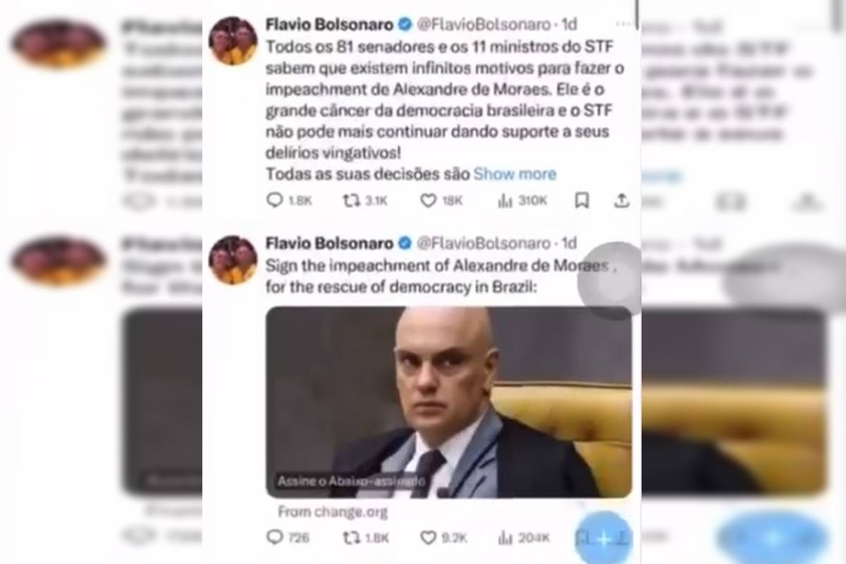 Captura de tela mostra publicação de Flávio Bolsonaro no X - Metrópoles