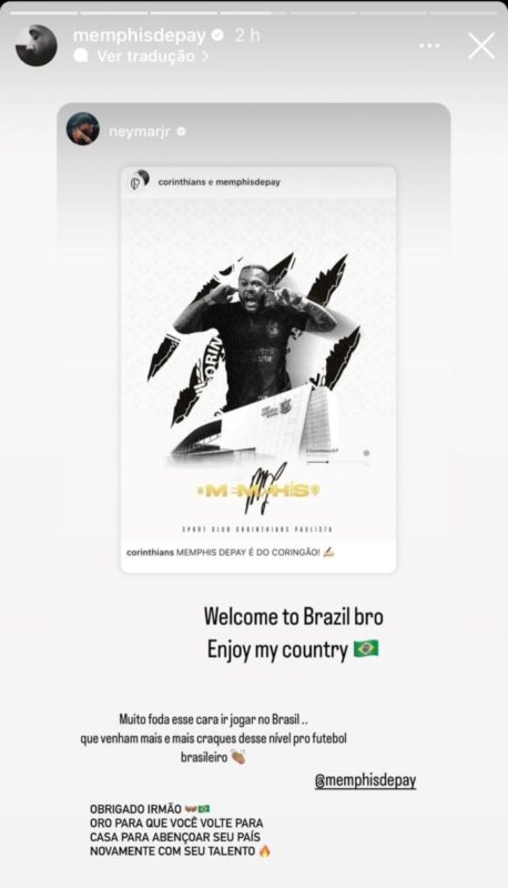 Foto colorida de Neymar e Depay no Instagram - Metrópoles