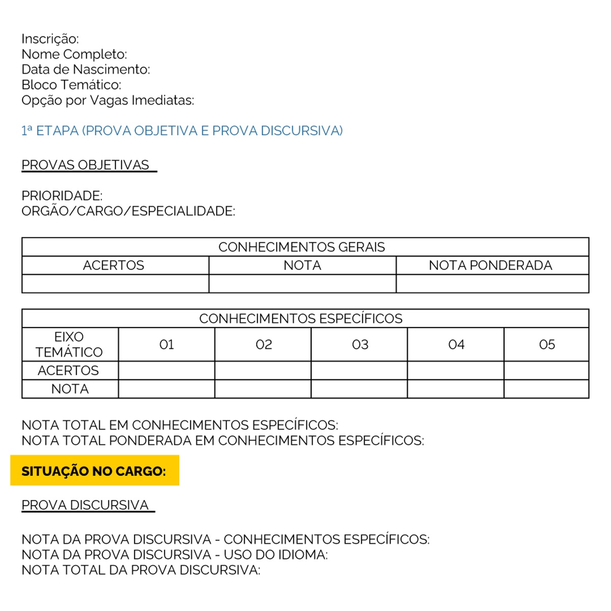 Imagem do extrato de resultado do Concurso Público Nacional Unificado (CNU) - Metrópoles