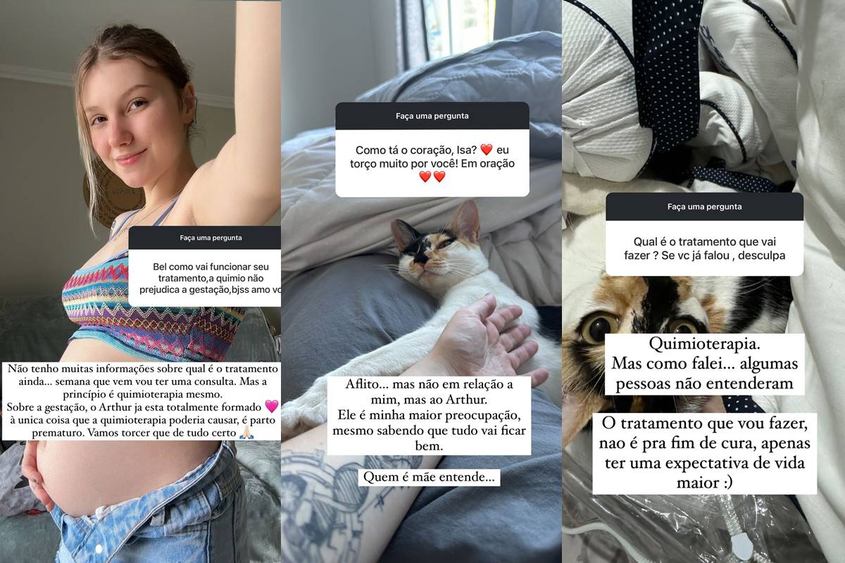 Foto montagem com prints dos stories da Isabel Veloso - Metrópoles