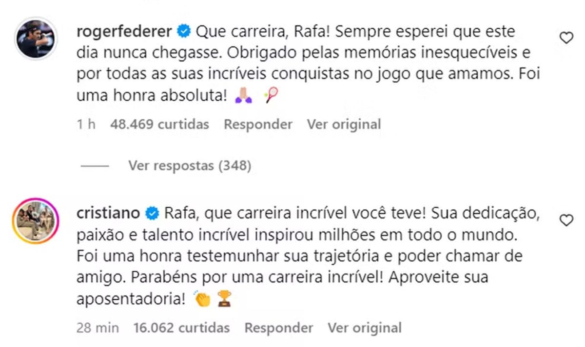 Prints de Cristiano Ronaldo e Roger Federer - Metrópoles