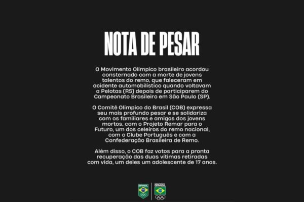 Nota de pesar COB sobre acidente envolvendo 7 atletas do remo entre 15 e 20 anos - Metrópoles