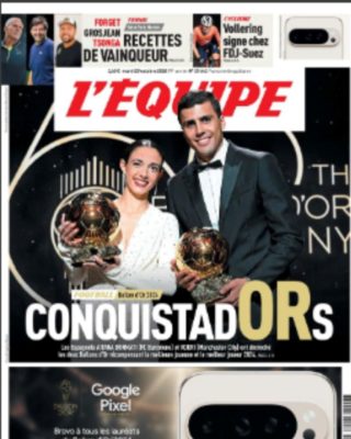 Imagem colorida mostra a capa do jornal L'Équipe | Metrópoles