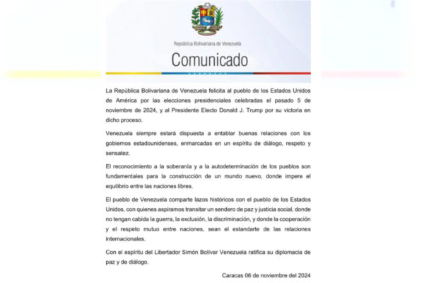 Imagem colorida, comunicado oficial do governo venezuelano - Metrópoles