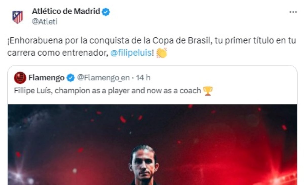 Atlético de Madrid parabeniza Filipe Luís - Metrópoles