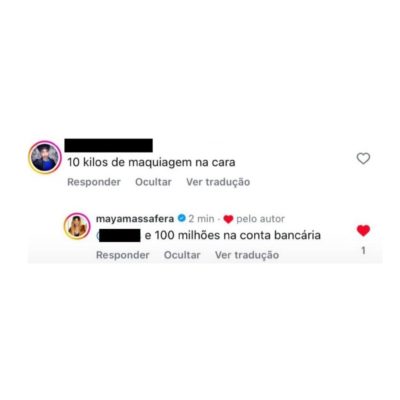 Print de comentário da influenciadora Maya Massafera